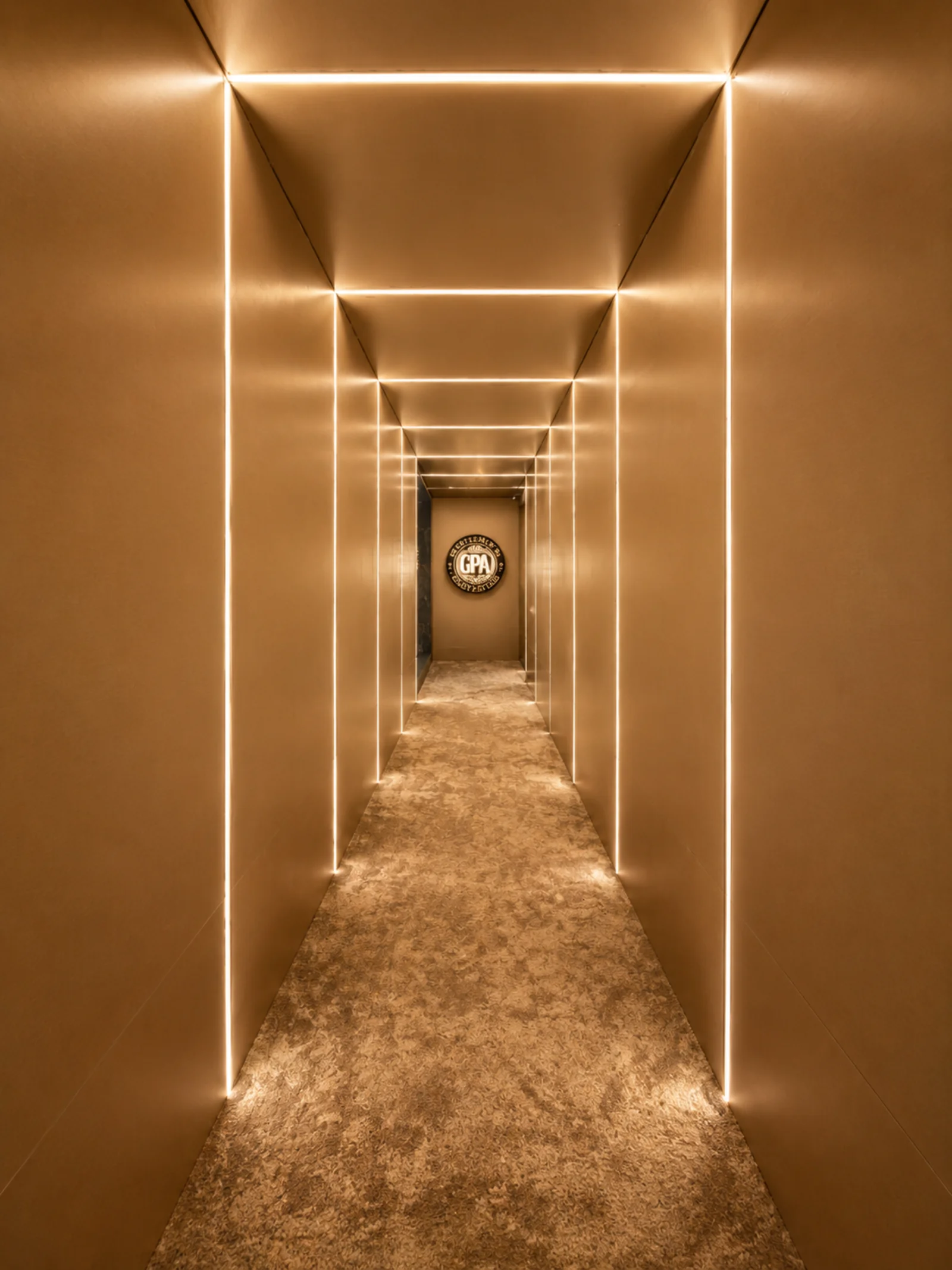 GPA premium entry corridor with cinematic lighting